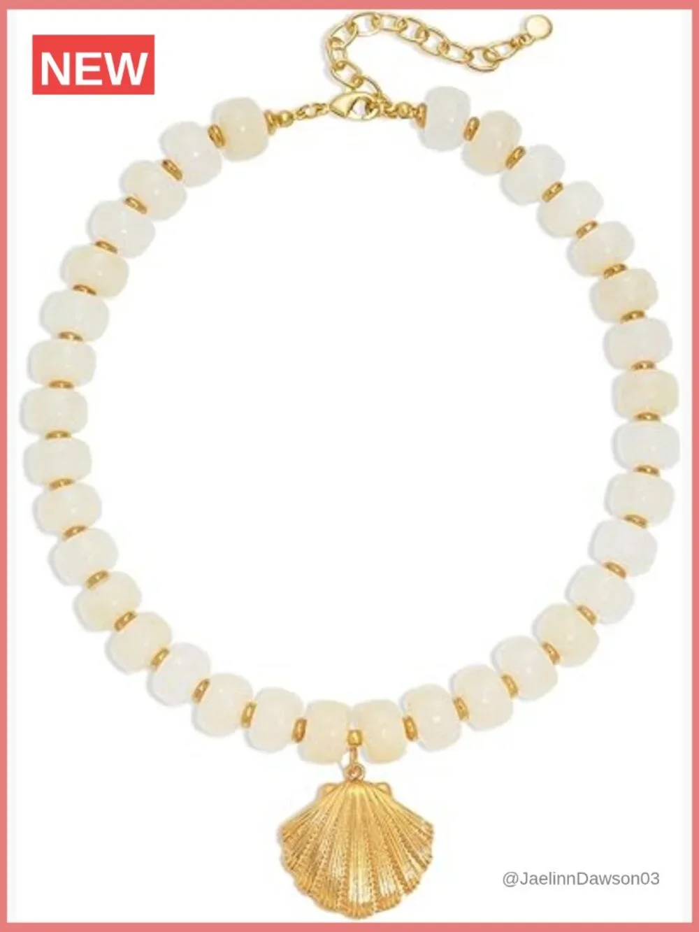 Chunky Beaded Statement Necklace with Seashell Pendant Adjustable Lobster Clasp